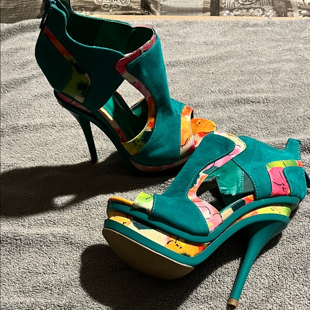 Alba Teal and Multicolor Women's Heels